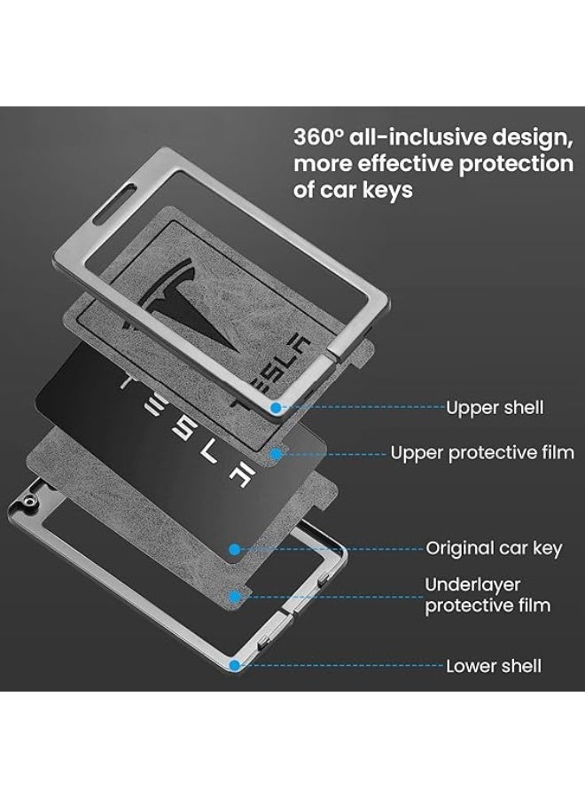 حامل بطاقة مفاتيح تسلا مع سلسلة مفاتيح جلدية لطراز 3 و Y - واقٍ من السيليكون بنمط شعار السلسلة، اكسسوارات سيارة، أسود، حجم واحد - Image 5